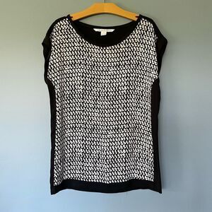 DVF Diane Von Furstenberg Silk Top 0 Cordelia Tweed Dash Black Shirt